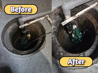 New Zoeller sump pump installed in a Dayton basement pit.